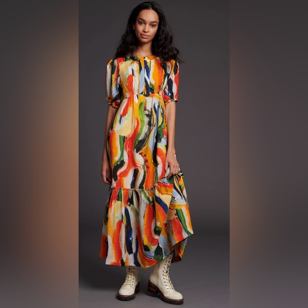 Anthropologie Multicolor Brushstroke Maxi Dress